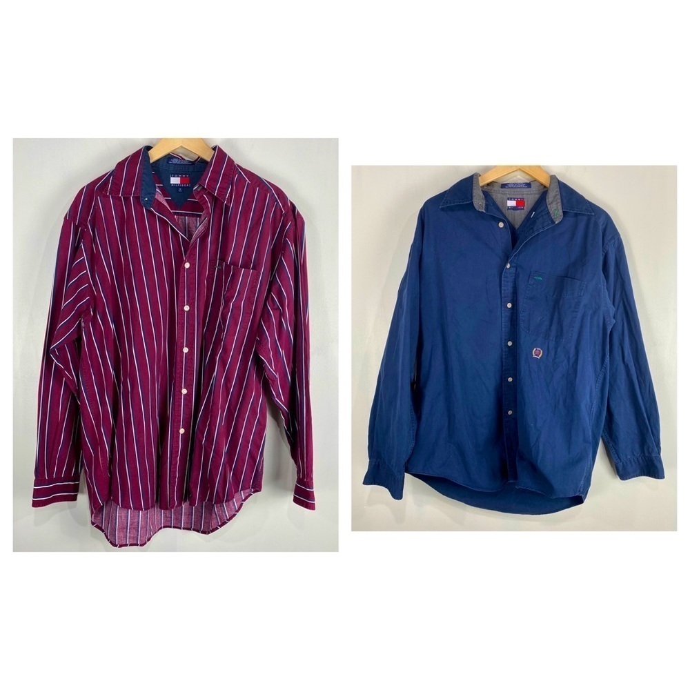 Tommy Hilfiger Men's Bundle Set Of 2 Full Button Up Down Casual Shirts Medium